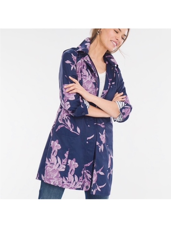 Chico's Jackets & Blazers - Chico's Floral Striped Rain Jacket Coat Size 1 EUC